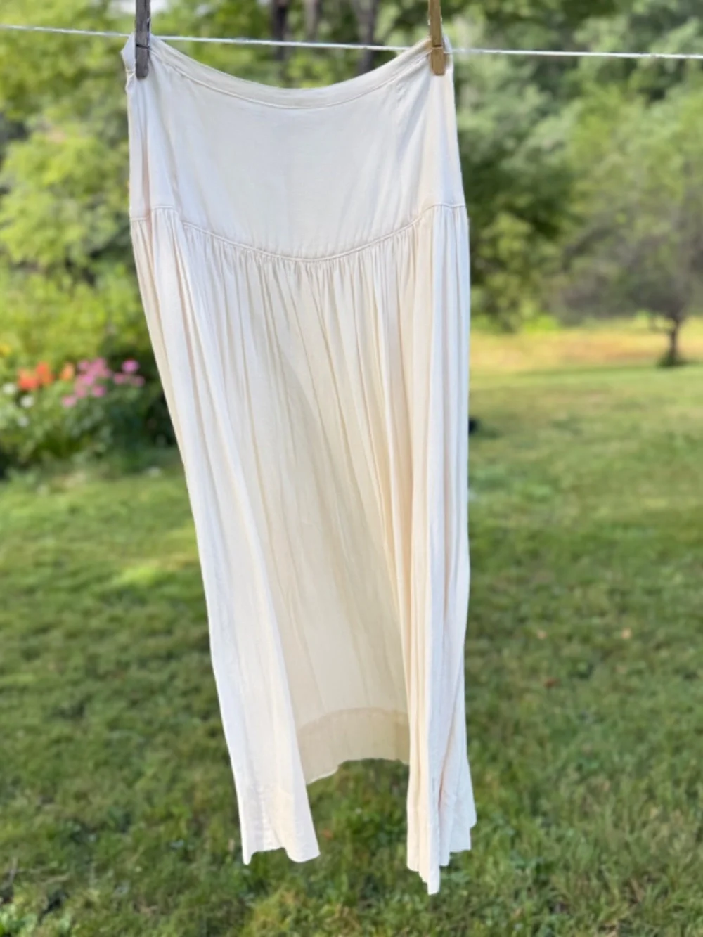 Vintage 1940s William Skinner Turku Long Skirt S Silk Rayon Off White Gathered